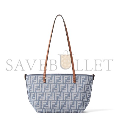 FENDI SMALL ROLL BLUE DENIM-EFFECT FF JACQUARD REVERSIBLE SHOPPER 8BH424AUT4F1SXQ (23*19.5*15cm)