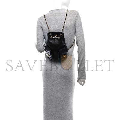 CHANEL SHINY LAMBSKIN QUILTED DRAWSTRING BACKPACK BLACK AS5310 (24*18*8cm)