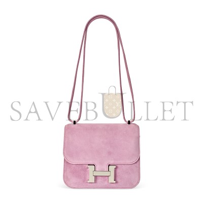 HERMES A ROSE INDIENNE VEAU DOBLIS SUEDE MINI CONSTANCE WITH PALLADIUM HARDWARE 436576 (18*14.5*6cm)