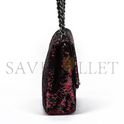 CHANEL RED BLACK SEQUINS FLAP BAG (21*14*8cm)