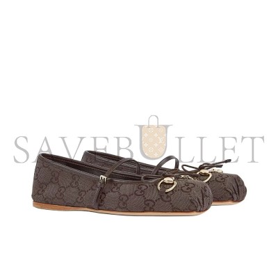 GUCCI HORSEBIT CANVAS BUCKLE SQUARE-TOE FLAT SHOES 814321