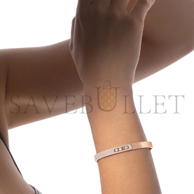 MESSIKA MOVE NOA CISELÉ HALF PAVÉ BANGLE PINK GOLD DIAMOND BRACELET 14501-PG