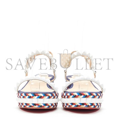 CHRISTIAN LOUBOUTIN CATACLOU DENIM PATCHWORK STUDDED WEDGE SANDALS