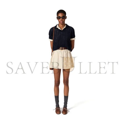 MIU MIU LACE-EFFECT CASHMERE POLO SHIRT NAVY MML03U