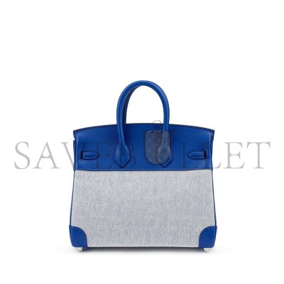 HERMES BLEU FRANCE SWIFT AND TOILE BIRKIN 25 PALLADIUM HARDWARE (25*20*13cm)