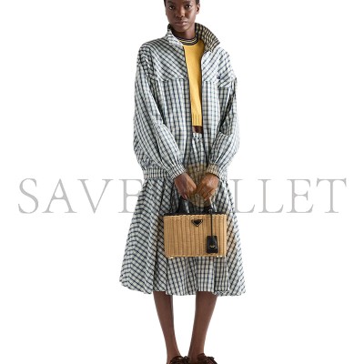 PRADA MEDIUM WICKER AND CANVAS TOTE BAG 1BG835 (26*18*11.5cm)
