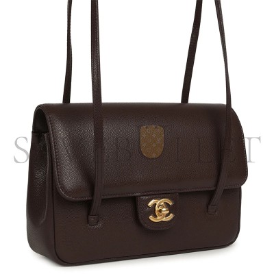 CHANEL MASTER SMALL PREPPY COCO FLAP BAG DARK BROWN SHINY CAVIAR BRUSHED GOLD HARDWARE (22*15*5cm) CHANEL MASTER SMALL PREPPY COCO FLAP BAG DARK BROWN SHINY CAVIAR BRUSHED GOLD HARDWARE (22*15*5cm)