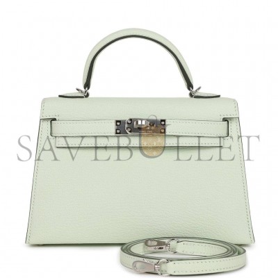 HERMES MINI KELLY CHEVRE PALLADIUM HARDWARE (19*12*5.5cm) HERMES MINI KELLY CHEVRE PALLADIUM HARDWARE (19*12*5.5cm)