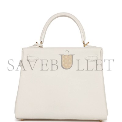 HERMES KELLY 25 WHITE SWIFT GOLD HARDWARE HANDMADE (25*17*7cm) HERMES KELLY 25 WHITE SWIFT GOLD HARDWARE HANDMADE (25*17*7cm)