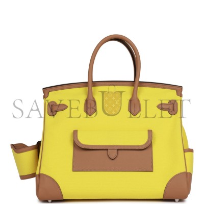 HERMES MASTER BIRKIN 35 CARGO JAUNE CITRON TOILE AND CHAI SWIFT PALLADIUM HARDWARE (35*28*18cm) HERMES MASTER BIRKIN 35 CARGO JAUNE CITRON TOILE AND CHAI SWIFT PALLADIUM HARDWARE (35*28*18cm)