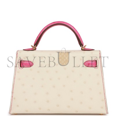 HERMES MASTER MINI KELLY SELLIER OSTRICH GOLD HARDWARE (19*12*5.5cm)