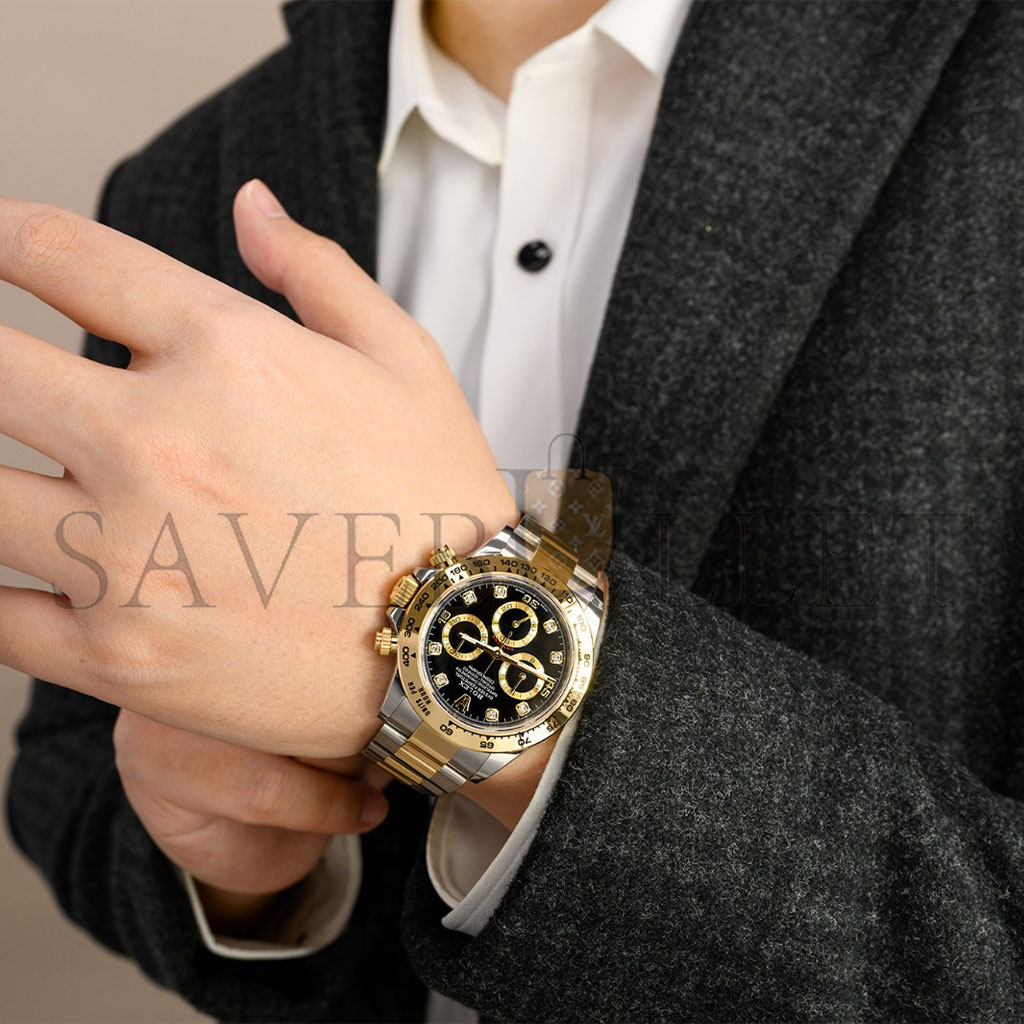 ROLEX DAYTONA DIAMOND-ENCRUSTED BRIGHT BLACK DIAL 40MM WATCH 116503-0011