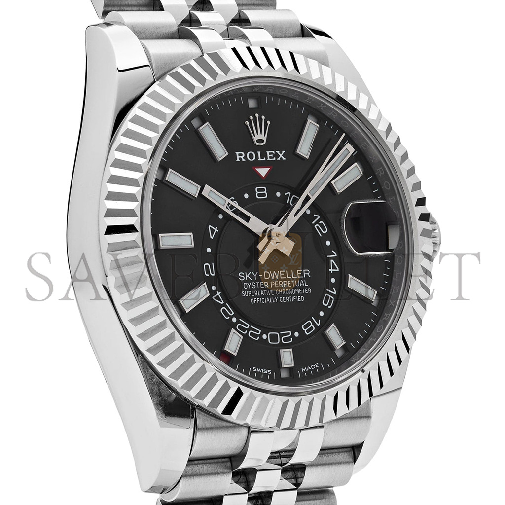 ROLEX SKY-DWELLER STAINLESS STEEL BLACK DIAL JUBILEE 42MM WATCH 326934