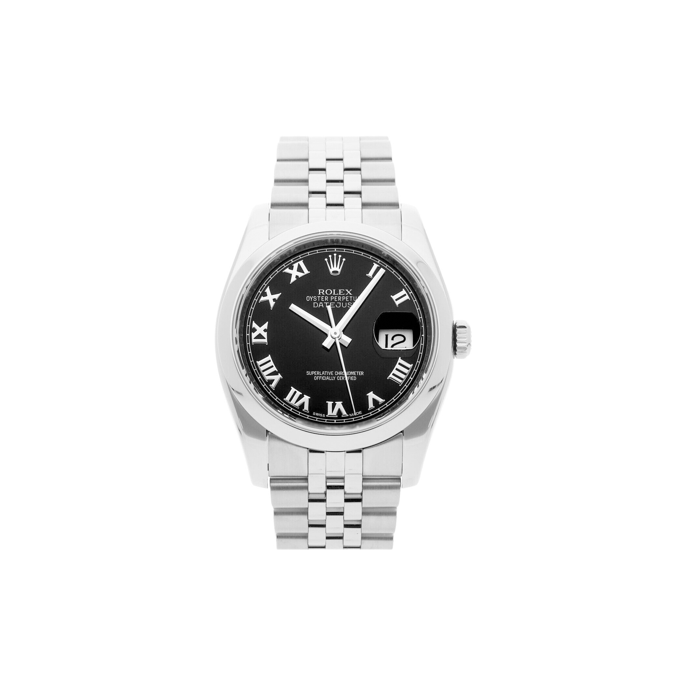 ROLEX DATEJUST BLACK DIAL STAINLESS STEEL JUBILEE BRACELET AUTOMATIC 36MM WATCH 116200