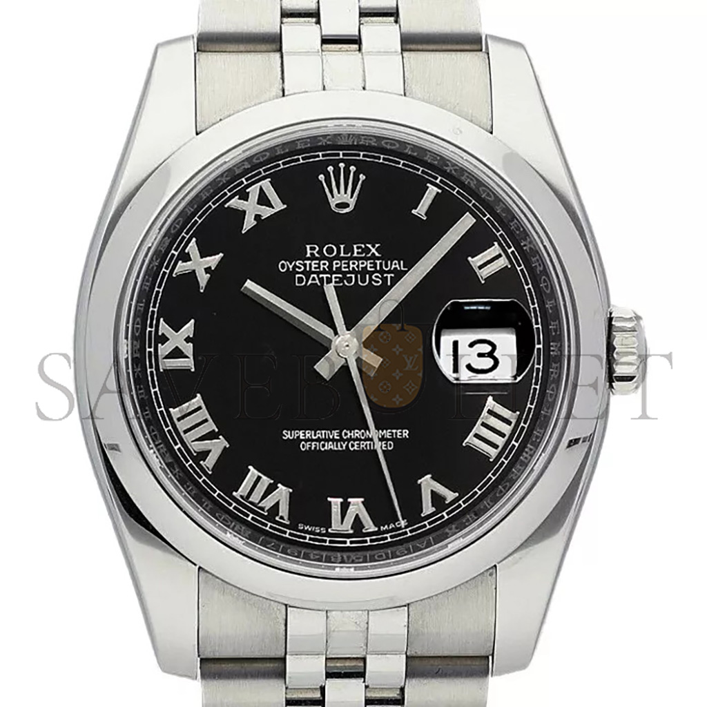 ROLEX DATEJUST BLACK DIAL STAINLESS STEEL JUBILEE BRACELET AUTOMATIC 36MM WATCH 116200