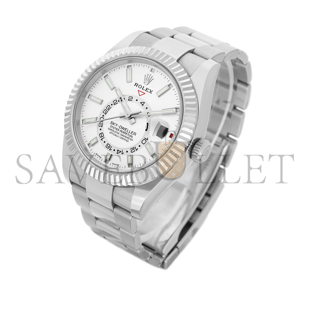 ROLEX SKY-DWELLER STAINLESS STEEL ANNUAL CALENDAR DUAL TIME ZONE WRISTWATCH WITH WHITE GOLD 40MM 326934