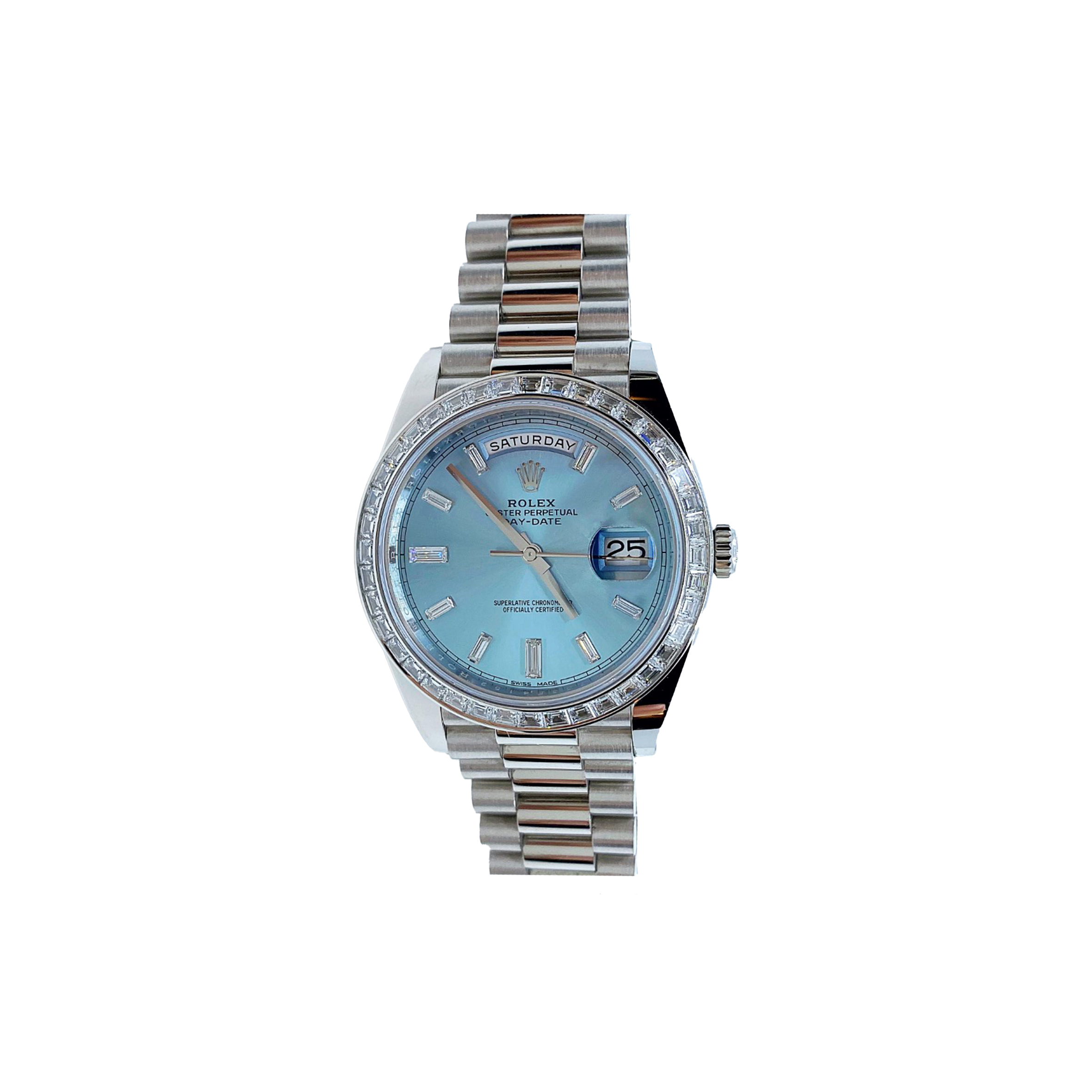 ROLEX DAY-DATE PLATIN BAUGETTE DIAMONDS 40MM WATCH 228396TBR