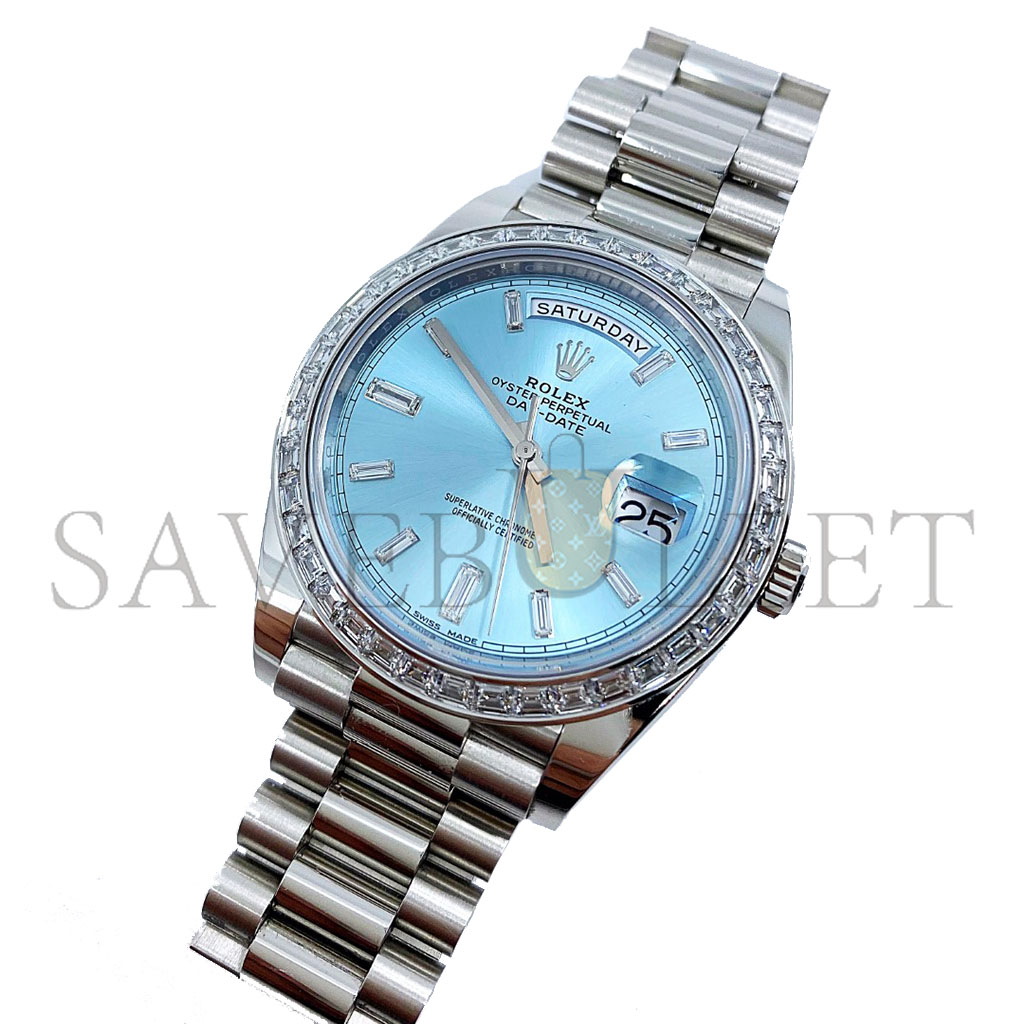 ROLEX DAY-DATE PLATIN BAUGETTE DIAMONDS 40MM WATCH 228396TBR