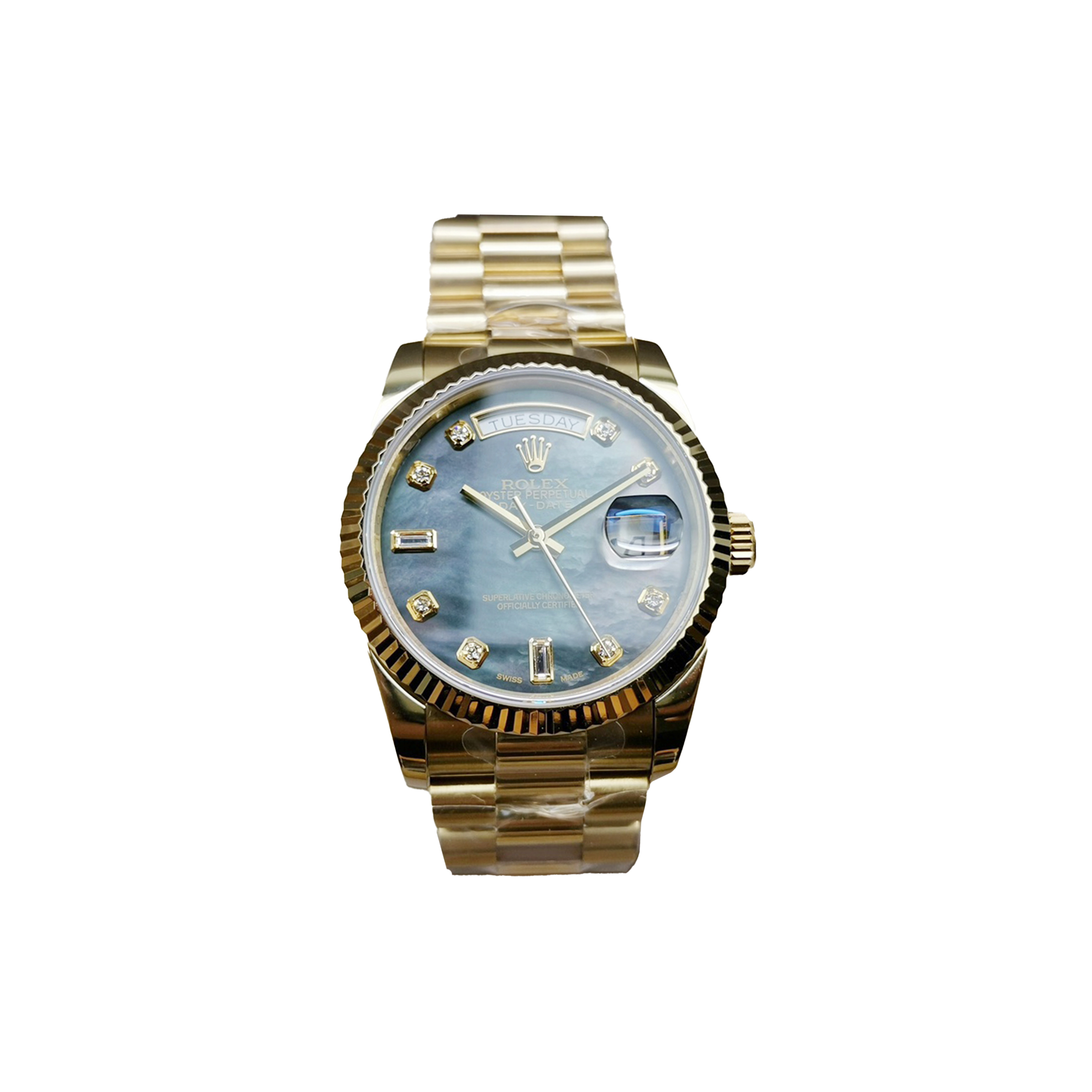 ROLEX DAY-DATE YELLOW GOLD DARK DIAMOND DIAL 36MM WATCH 118238