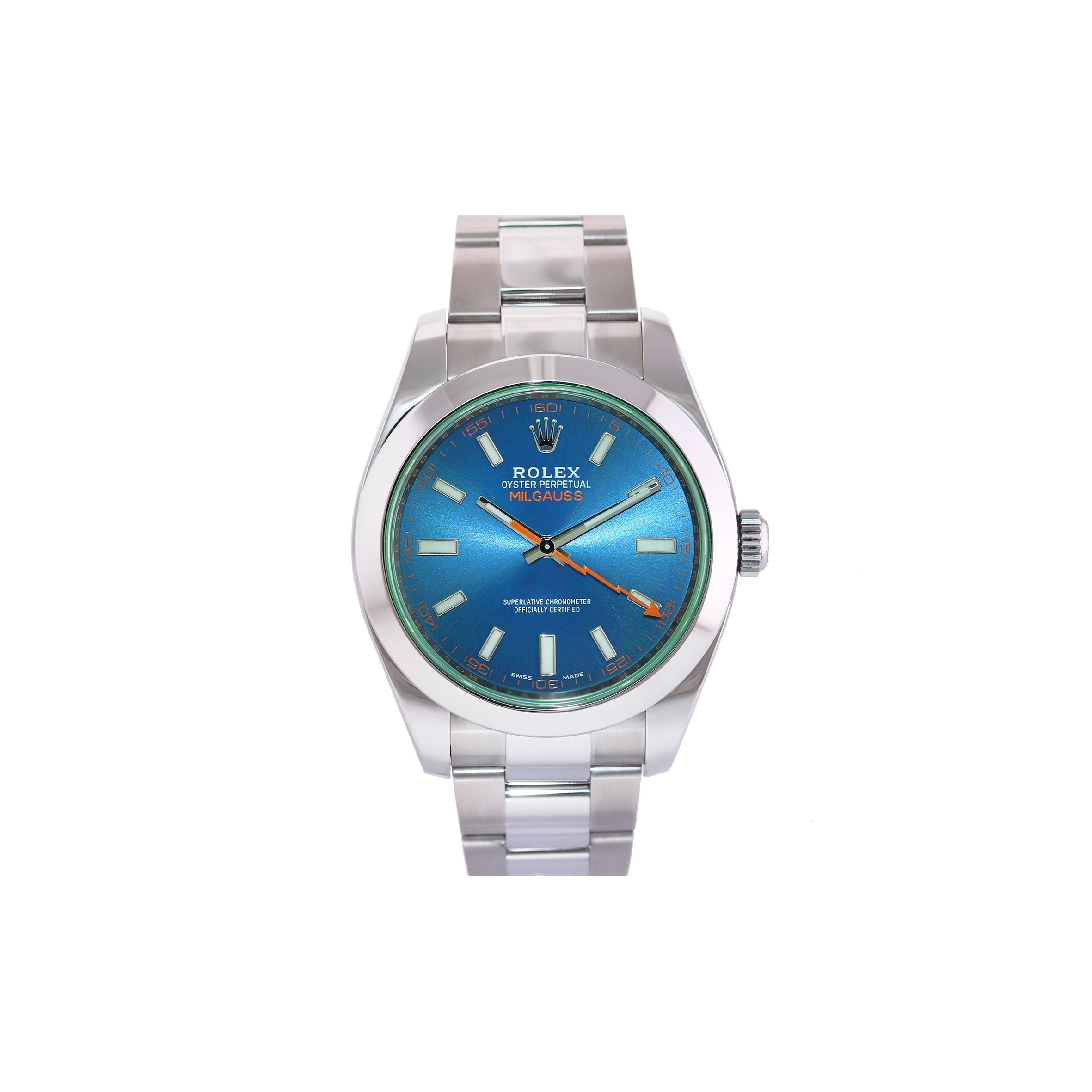 ROLEX OYSTER PERPETUAL MILGAUSS BLUE DIAL 40MM WATCH 116400GV