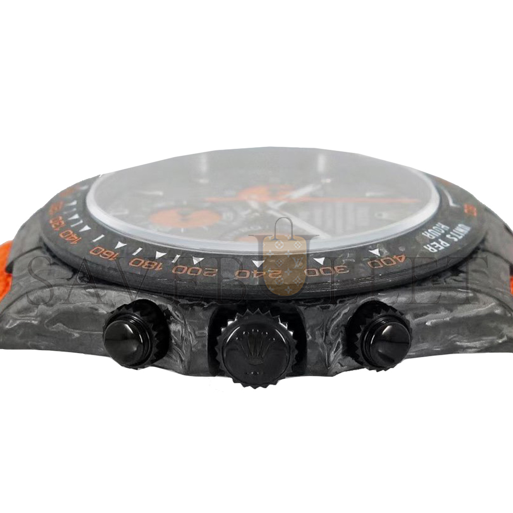 ROLEX DAYTONA DIW CARBON SWISSREPLICA DIAL ORANGE STRAP 40MM WATCH CM002-15C