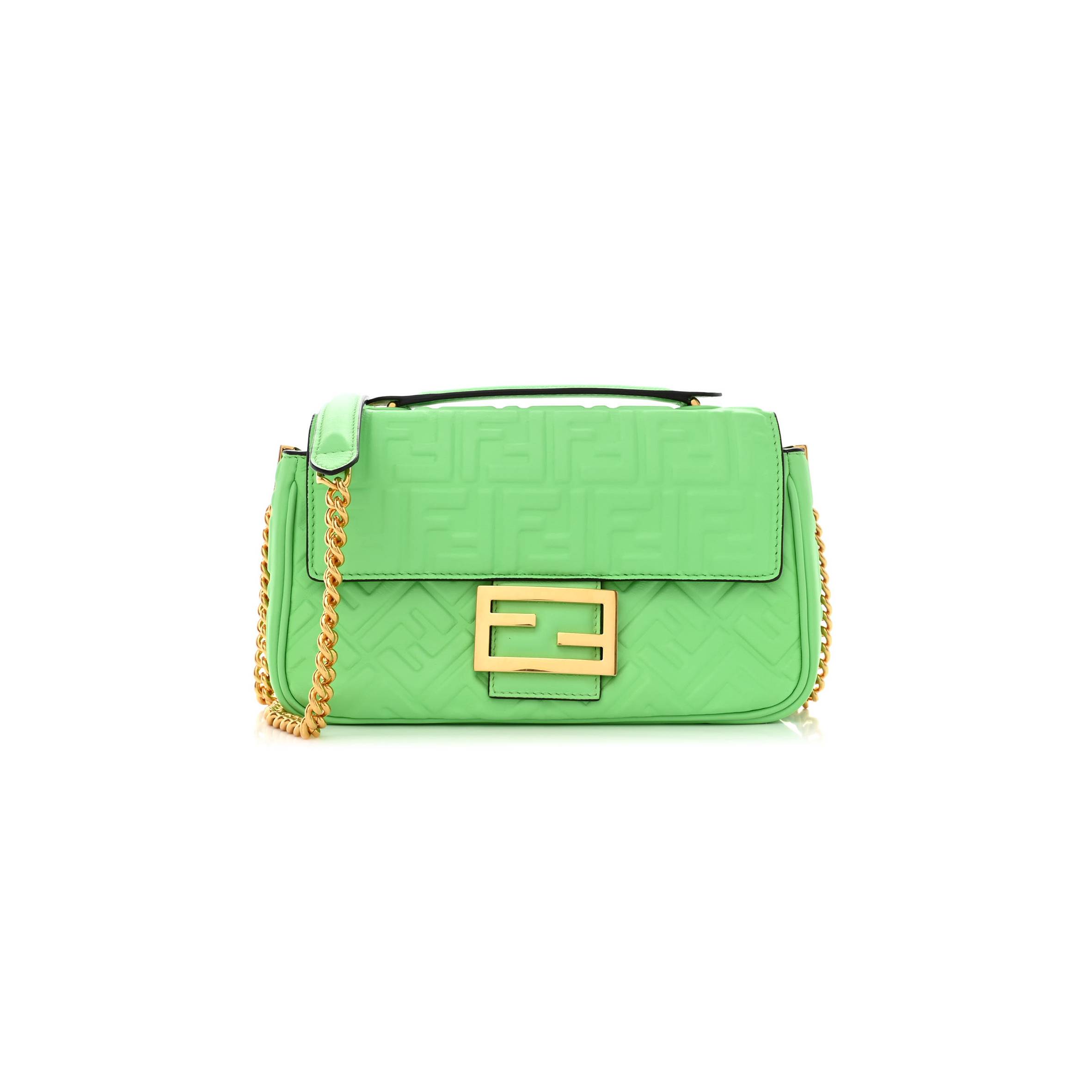 F*N*I NAPPA SMALL FF EMBOSSED MIDI CHAIN BAGUETTE EDAMAME (22*14*6cm)
