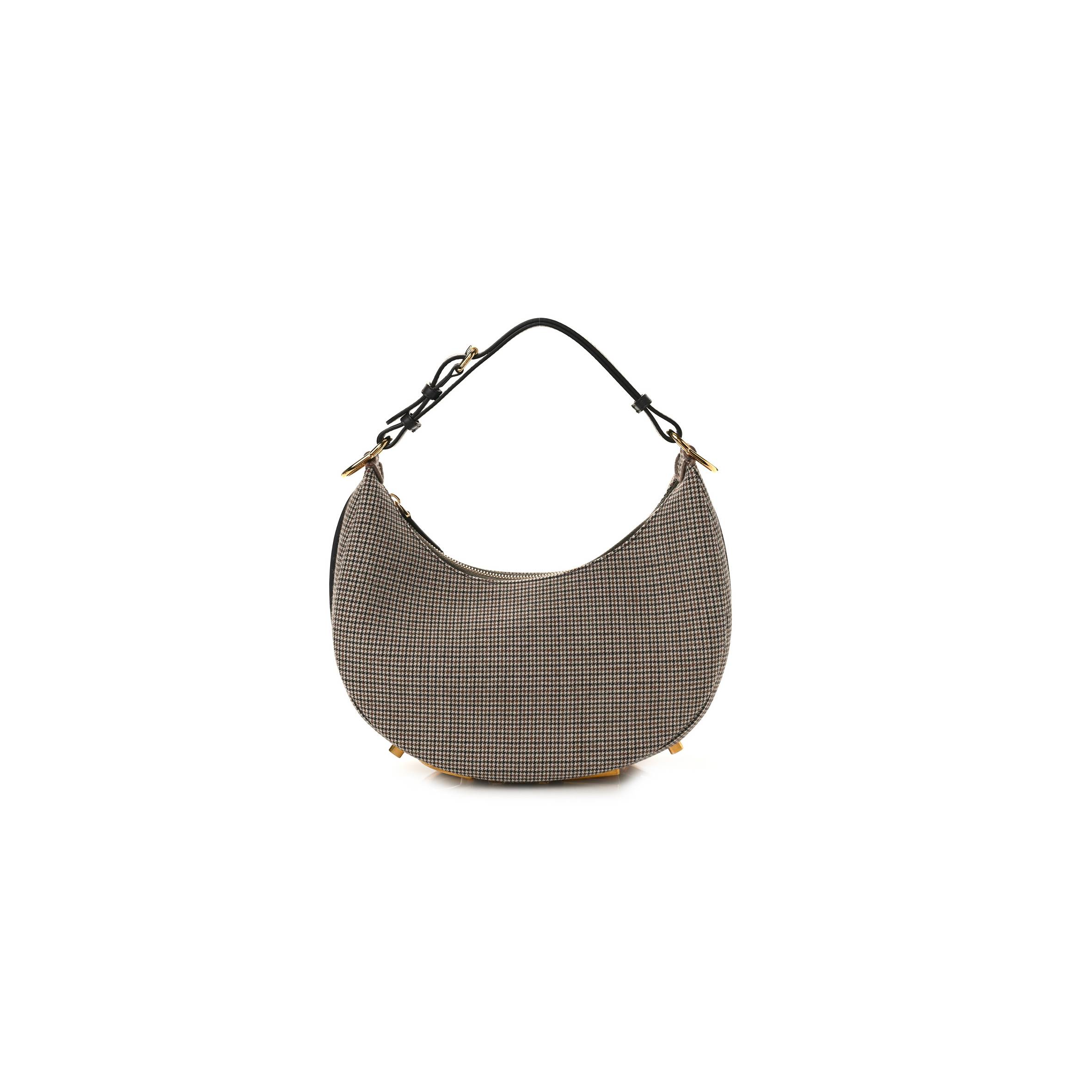 F*N*I WOOL VITELLO GRACE SMALL HOUNDSTOOTH SMALL F*N*IGRAPHY HOBO BAG BEIGE MORO (28*21*8cm)