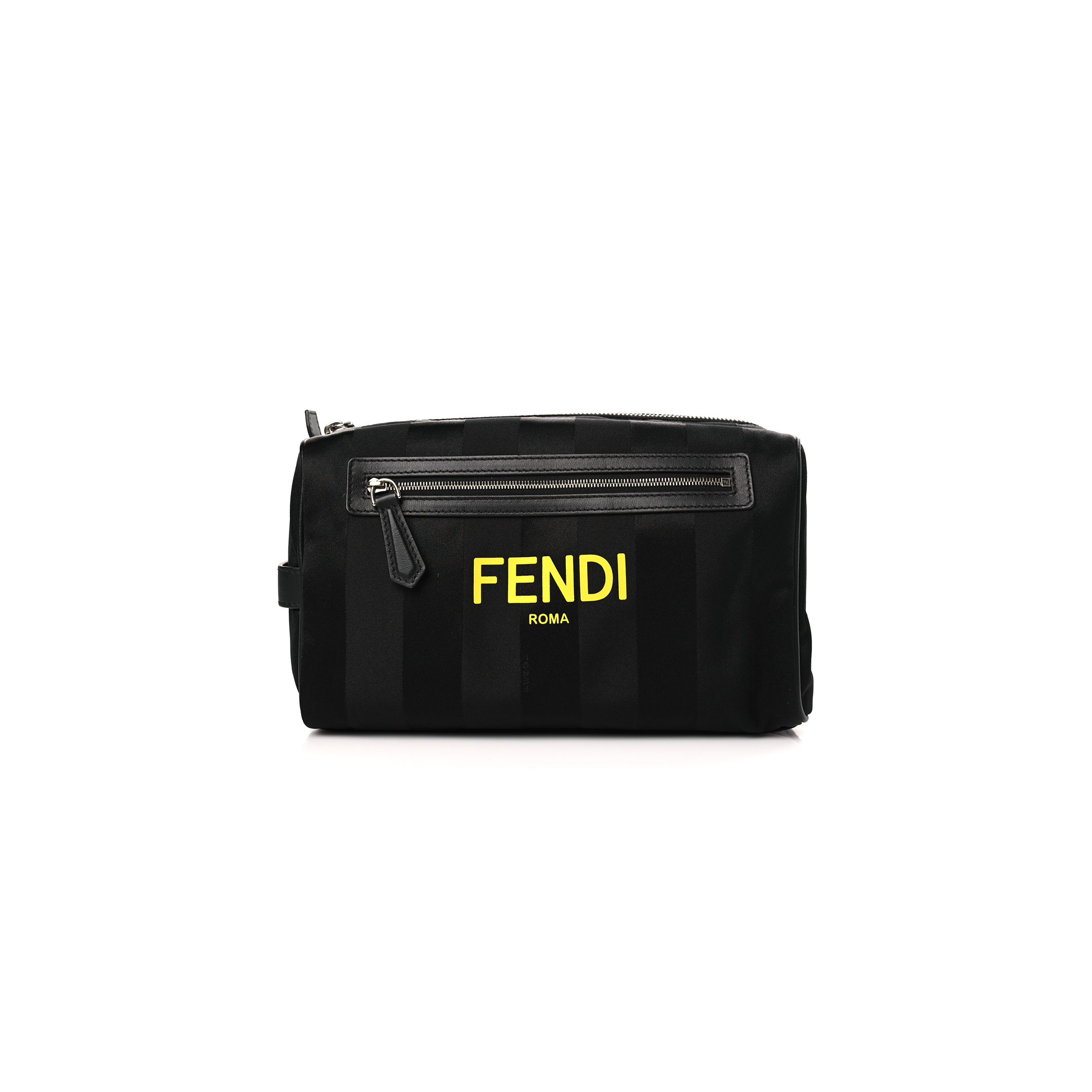 F*N*I RECYC*LED NYLON VITELLO GRACE LIGHT PEQUIN LOGO TRAVEL POUCH BLACK SUNFLOWER (25*13*11cm)