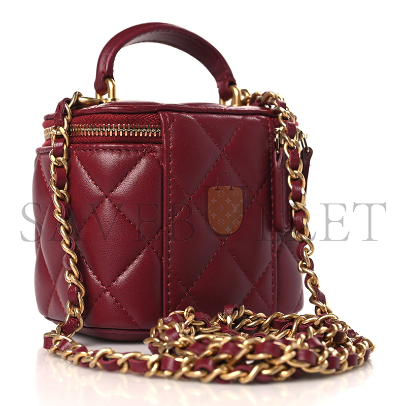 CHANEL LAMBSKIN QUILTED MINI TOP HANDLE VANITY CASE WITH CHAIN BURGUNDY 1271085 (10*9*7cm)