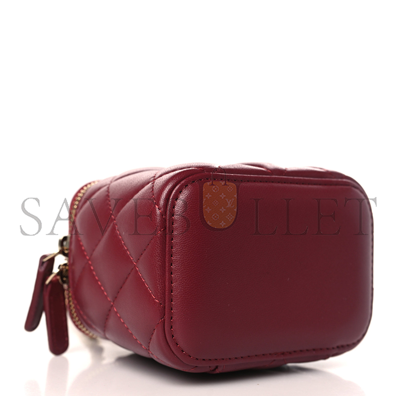 CHANEL LAMBSKIN QUILTED MINI TOP HANDLE VANITY CASE WITH CHAIN BURGUNDY 1271085 (10*9*7cm)