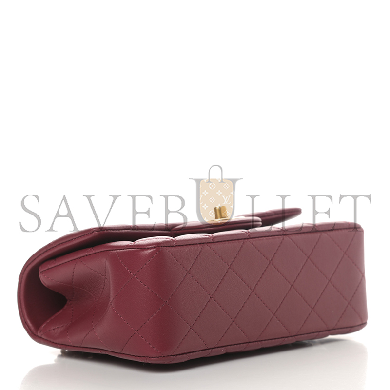 CHANEL LAMBSKIN METAL QUILTED MINI TOP HANDLE RECTANGULAR FLAP BURGUNDY 791222 (20*13*6cm)