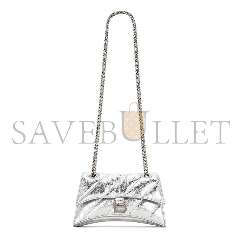 BALENCIAGA WOMEN'S CRUSH CHAIN BAG IN SMALL SILVER 716351210IW8110 (24.9*15*7.9cm)