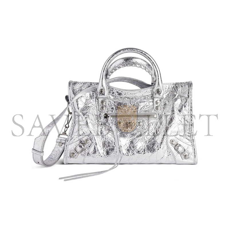 BALENCIAGA WOMEN'S LE CITY BAG SMALL IN SILVER 8114422AA9R8122 (29.9*19.1*9.9cm)