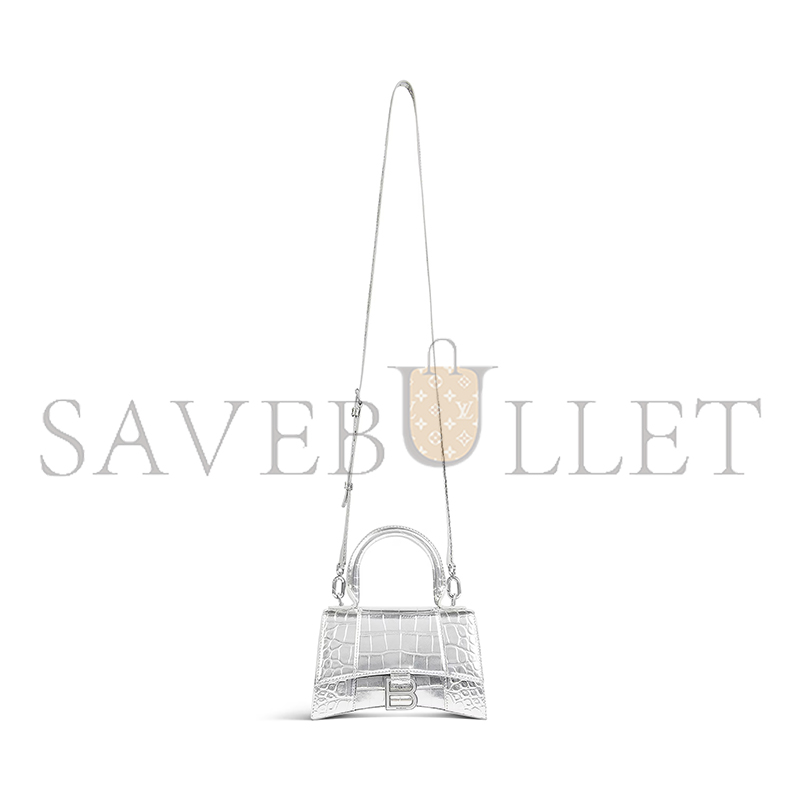 BALENCIAGA WOMEN'S HOURGLASS HANDBAG XS IN SILVER 5928331S4CY8110 (18.8*13*7.9cm) BALENCIAGA WOMEN'S HOURGLASS HANDBAG XS IN SILVER 5928331S4CY8110 (18.8*13*7.9cm)