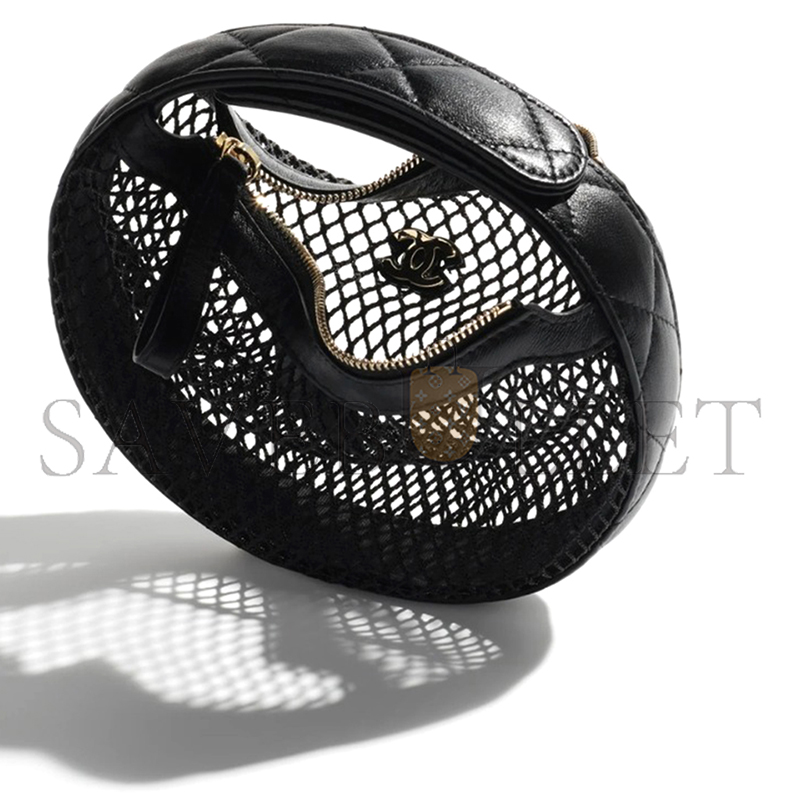CHANEL MESH SHINY LAMBSKIN POUCH HOBO BLACK AS4063 (19*18*3cm)