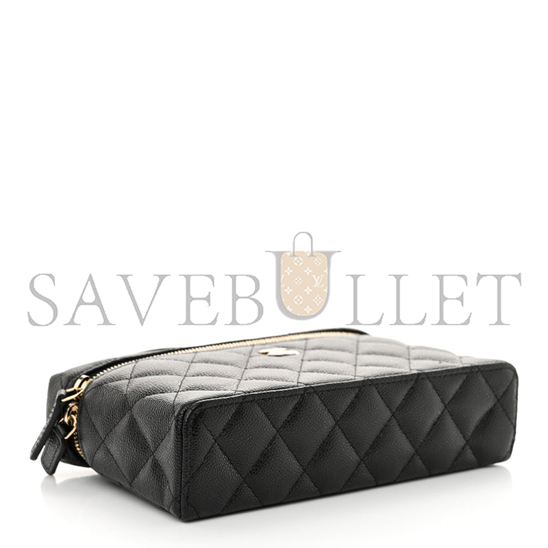 CHANEL CAVIAR QUILTED TOP HANDLE SLIM VANITY WITH CHAIN BLACK AP4385 (19.5*17*5cm)