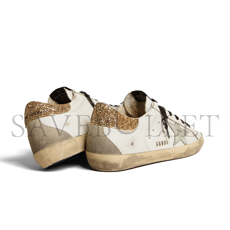 GOLDEN GOOSE WOMEN'S WHITE LEATHER SUPER-STAR WITH GLITTERY HEEL TAB GWF00102 GOLDEN GOOSE WOMEN'S WHITE LEATHER SUPER-STAR WITH GLITTERY HEEL TAB GWF00102