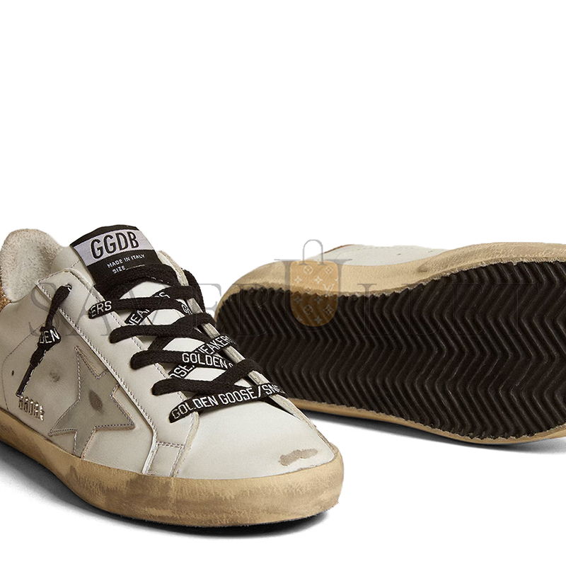 GOLDEN GOOSE WOMEN'S WHITE LEATHER SUPER-STAR WITH GLITTERY HEEL TAB GWF00102 GOLDEN GOOSE WOMEN'S WHITE LEATHER SUPER-STAR WITH GLITTERY HEEL TAB GWF00102