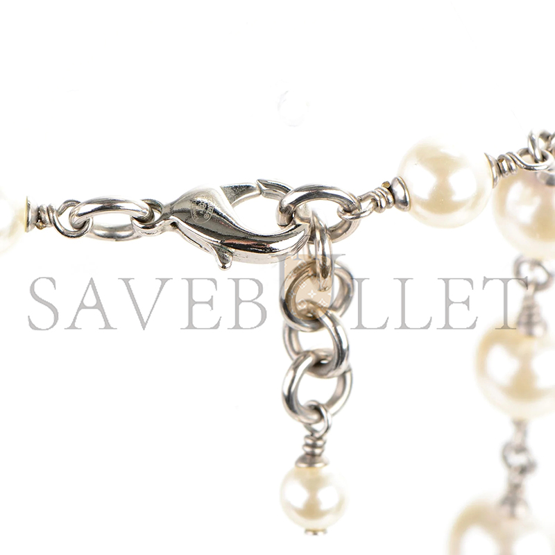 CHANEL CRYSTAL PEARL CC LONG NECKLACE SILVER 260MM 169293