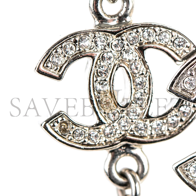 CHANEL CRYSTAL PEARL CC LONG NECKLACE SILVER 260MM 169293