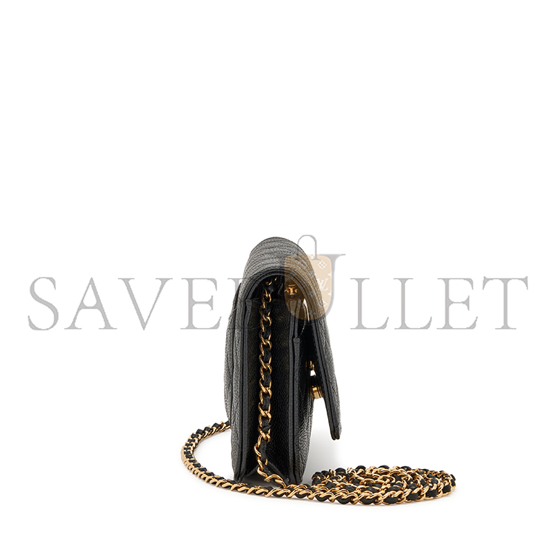 CHANEL MASTER BLACK QUILTED CAVIAR WALLET ON CHAIN WOC GOLD HARDWARE 3965147 (19*12*3cm)