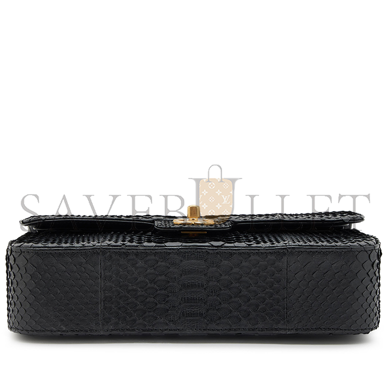 CHANEL MASTER BLACK PYTHON MEDIUM CLASSIC DOUBLE FLAP BRUSHED GOLD HARDWARE 4152760 (25.5*15.5*6.5cm)