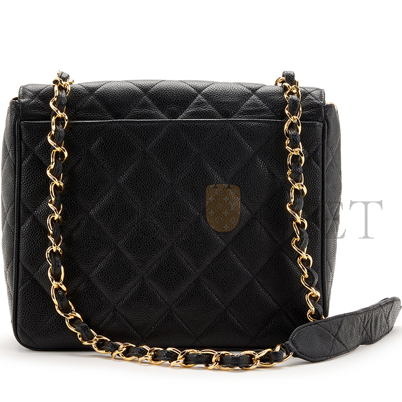 CHANEL BLACK QUILTED CAVIAR XL CC JUMBO SQUARE FLAP GOLD HARDWARE 1157428 (25*20.5*9cm)
