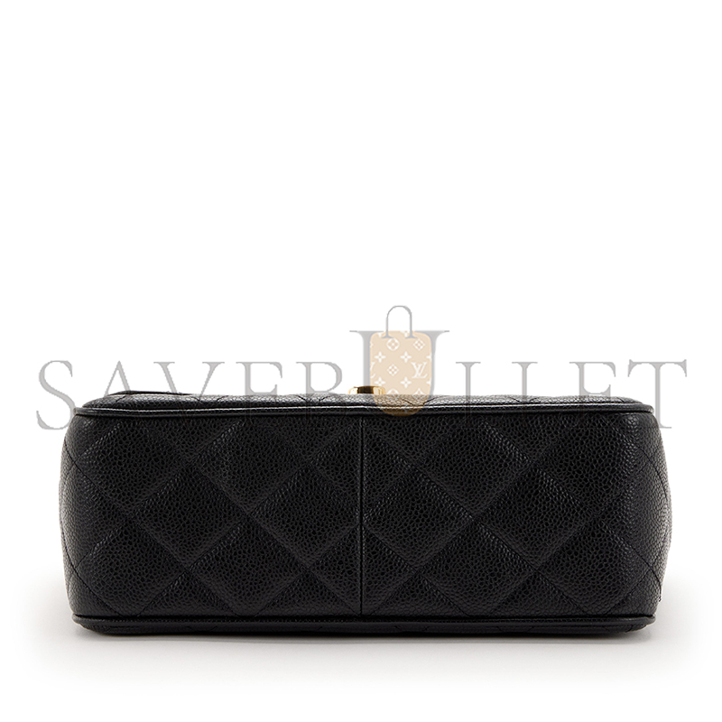 CHANEL BLACK QUILTED CAVIAR XL CC JUMBO SQUARE FLAP GOLD HARDWARE 1157428 (25*20.5*9cm)