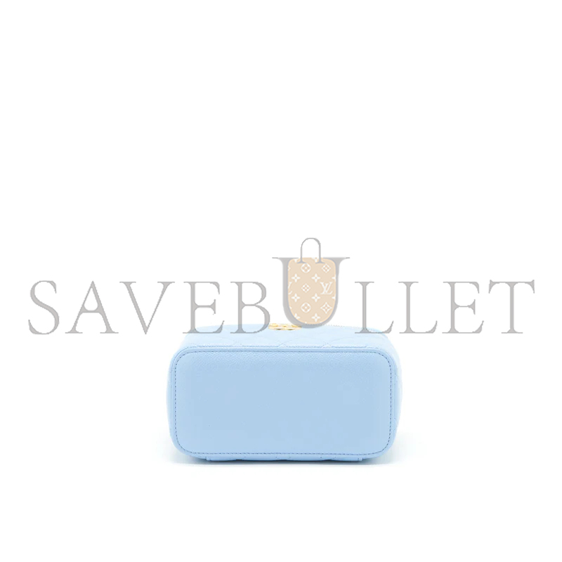 CHANEL 22S LONG VANITY CASE WITH LETTER HANDLE CAVIAR LIGHT BLUE AP2805 (17*10*8cm)