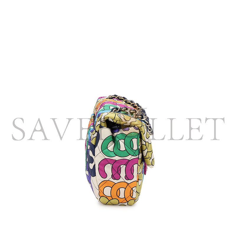 CHANEL RAINBOW QUILTED NYLON MEDIUM LOGO FLAP GOLD HARDWARE AS2897 (24.5*15*5cm)