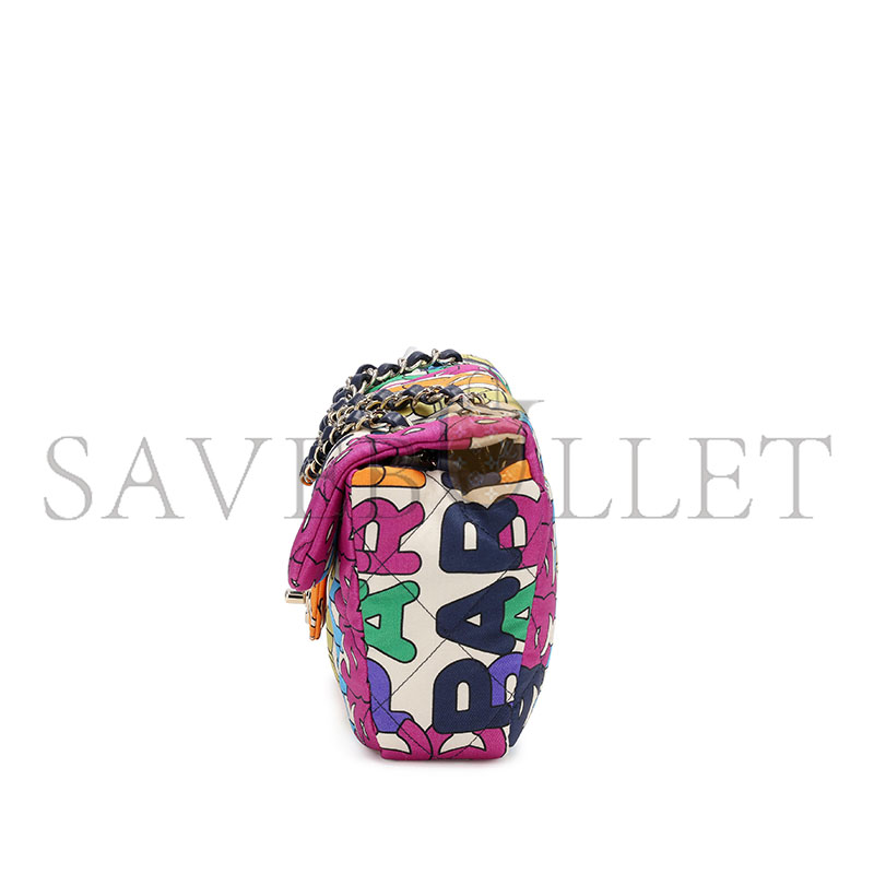 CHANEL RAINBOW QUILTED NYLON MEDIUM LOGO FLAP GOLD HARDWARE AS2897 (24.5*15*5cm)