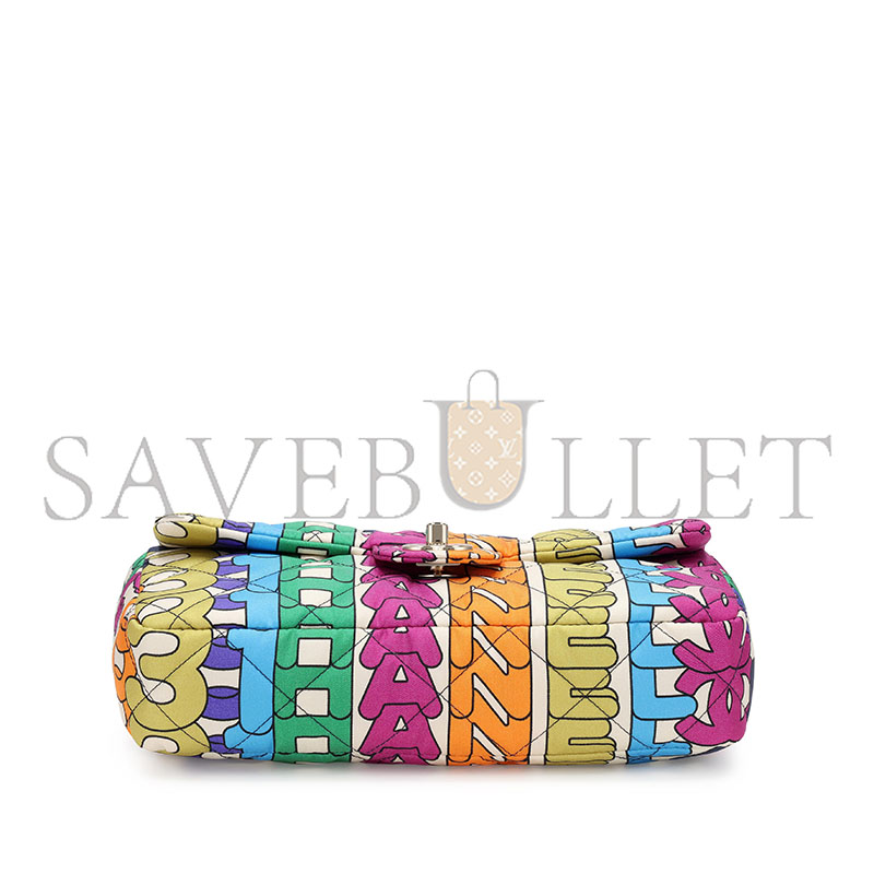 CHANEL RAINBOW QUILTED NYLON MEDIUM LOGO FLAP GOLD HARDWARE AS2897 (24.5*15*5cm)