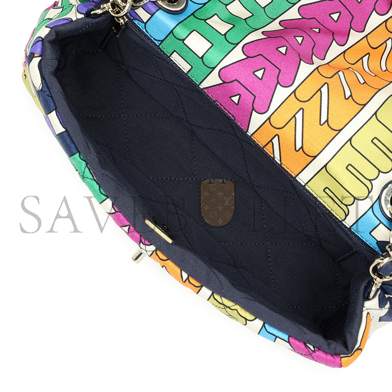 CHANEL RAINBOW QUILTED NYLON MEDIUM LOGO FLAP GOLD HARDWARE AS2897 (24.5*15*5cm)