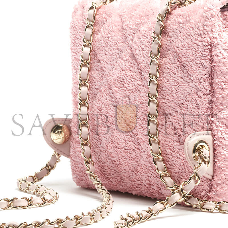 CHANEL BACKPACK QUILTED SEQUINS & GOLD-TONE METAL PINK AS5711 (21*17*7cm)